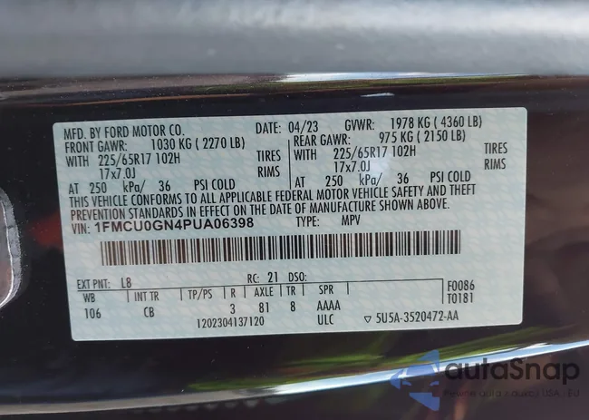 1FMCU0GN4PUA06398: 43478609