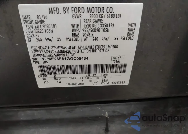 1FM5K8F81GGC06484: 43478704