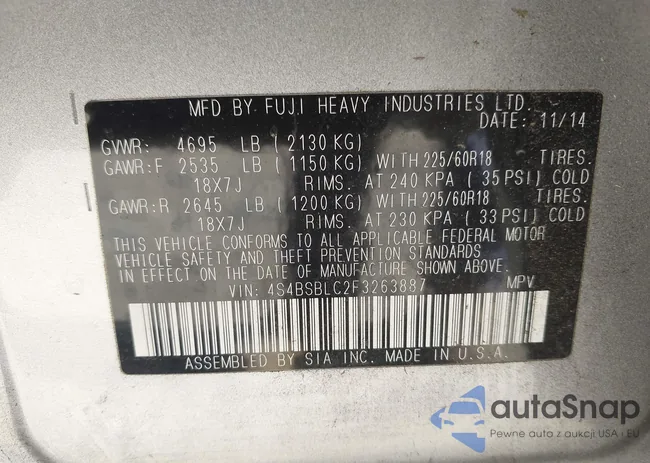 4S4BSBLC2F3263887: 43478710