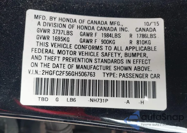 2HGFC2F56GH506763: 43478829