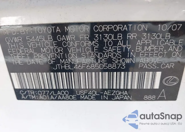 JTHBL46F685058873: 43478870