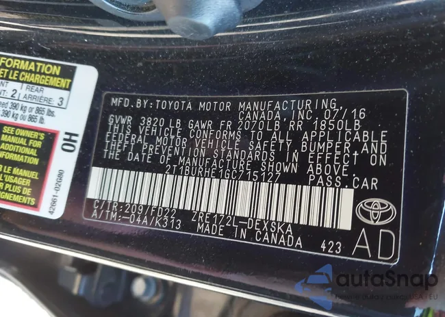 2T1BURHE1GC715127: 43478905