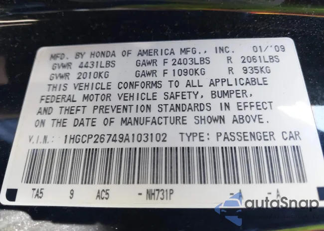 1HGCP26749A103102: 43478283