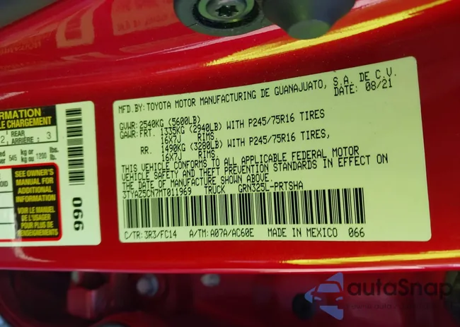 3TYAZ5CN7MT011969: 43478322