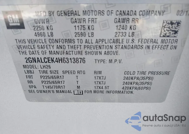 2GNALCEK4H6313876: 43478430