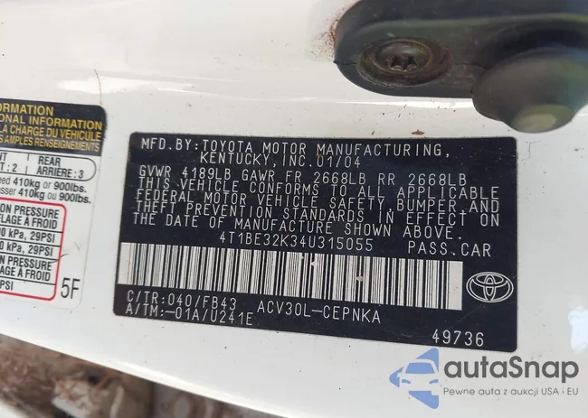 4T1BE32K34U315055: 43479578