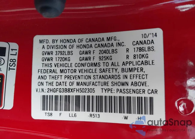 2HGFG3B8XFH502305: 43479853