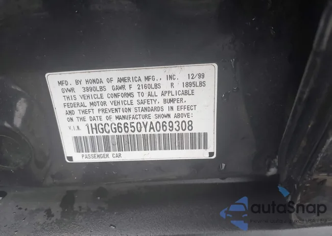 1HGCG6650YA069308: 43480057