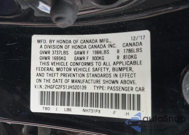 2HGFC2F51JH520139: 43480149