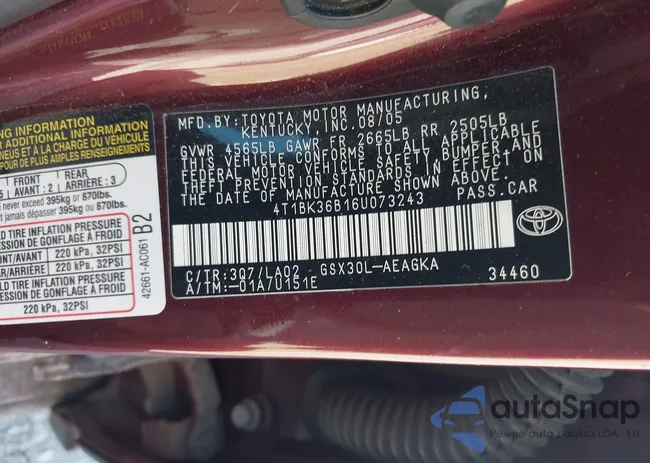 4T1BK36B16U073243: 43481685