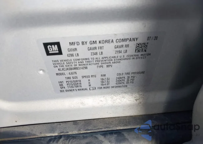 KL4CJASB4MB314298: 43481788