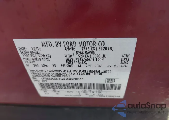 1FM5K8DH2HGB70311: 43481823