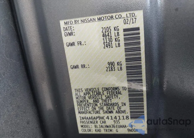 1N4AA6AP9HC414118: 43482045