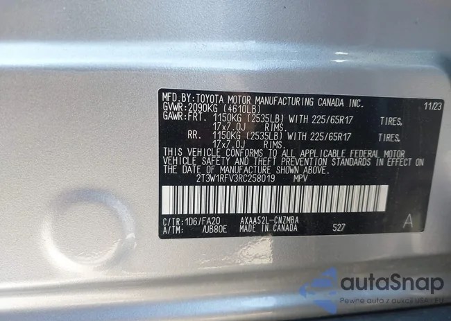 2T3W1RFV3RC258019: 43481206