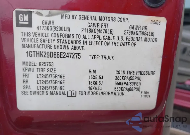 1GTHK29D86E247275: 43481297