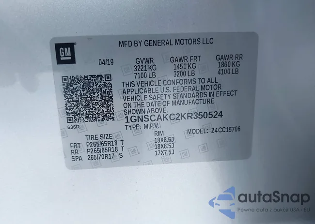 1GNSCAKC2KR350524: 43481315