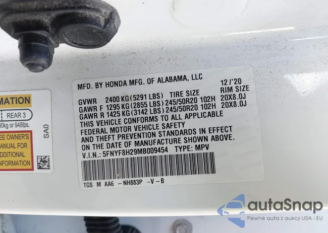 5FNYF8H29MB009454: 43482724