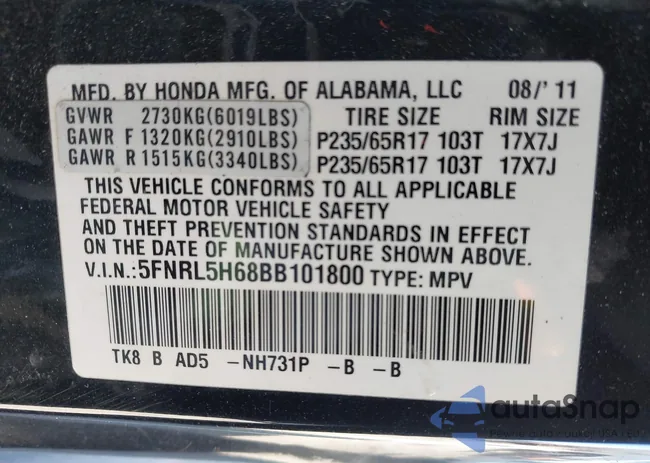5FNRL5H68BB101800: 43482822