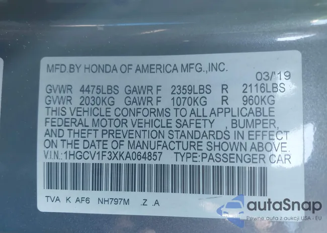 1HGCV1F3XKA064857: 43482825