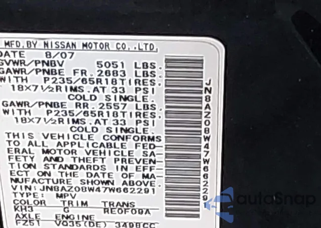 JN8AZ08W47W662291: 43482880