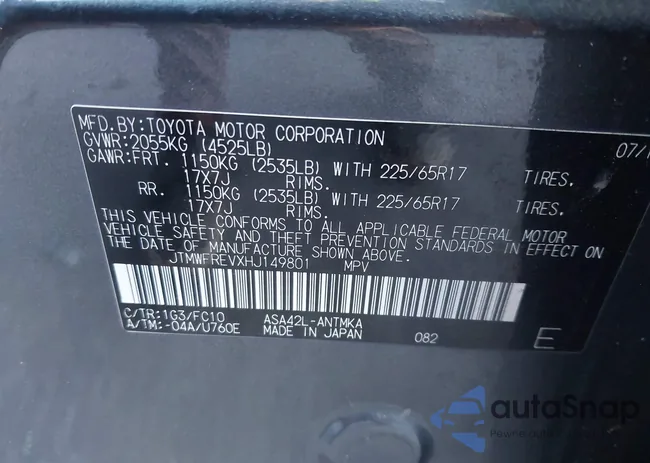 JTMWFREVXHJ149801: 43482881