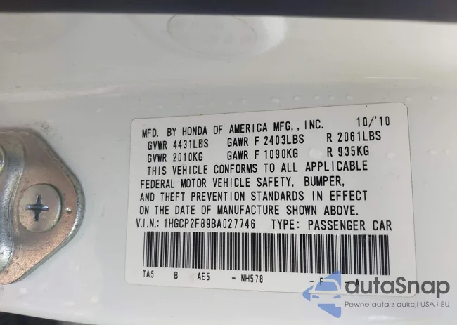 1HGCP2F89BA027746: 43483042