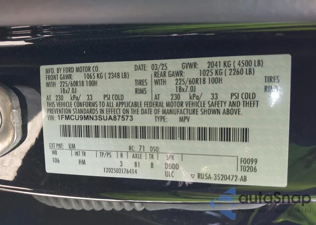 1FMCU9MN3SUA87573: 43482063