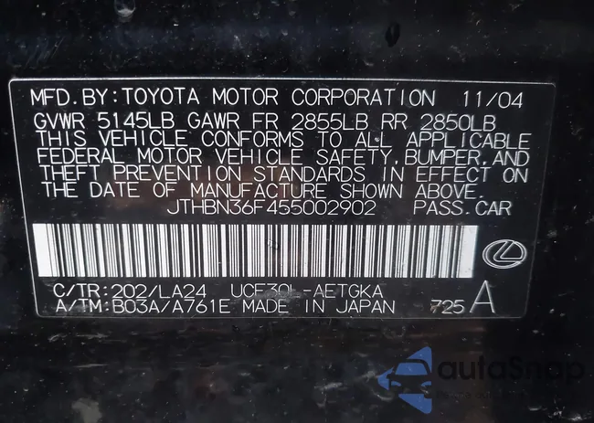 JTHBN36F455002902: 43482374