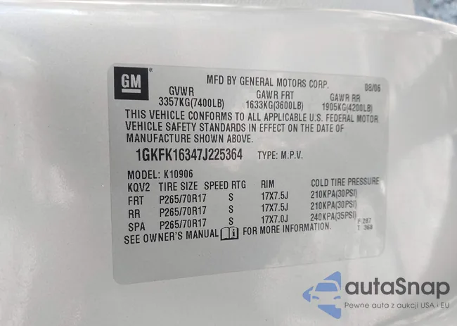 1GKFK16347J225364: 43484027