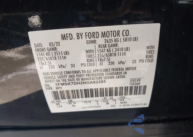 1FMSK7DH2NGA82285: 43484216