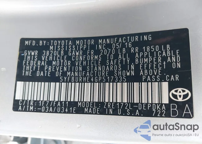 5YFBURHE4GP517335: 43484357