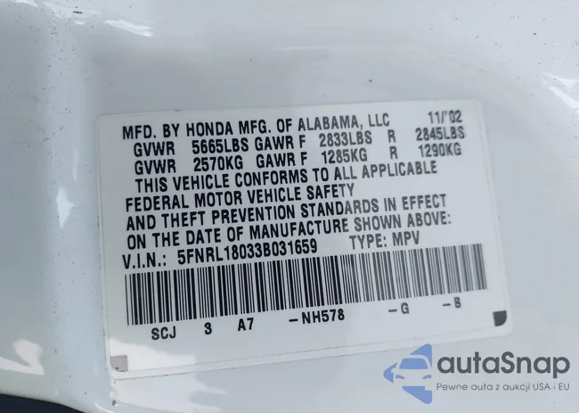 5FNRL18033B031659: 43485510