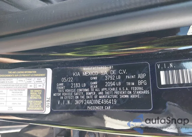 3KPF24ADXNE496419: 43485092