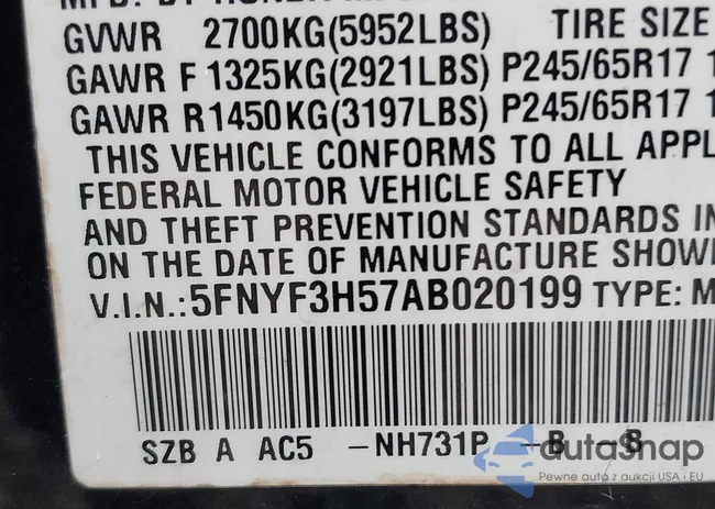 5FNYF3H57AB020199: 43485134