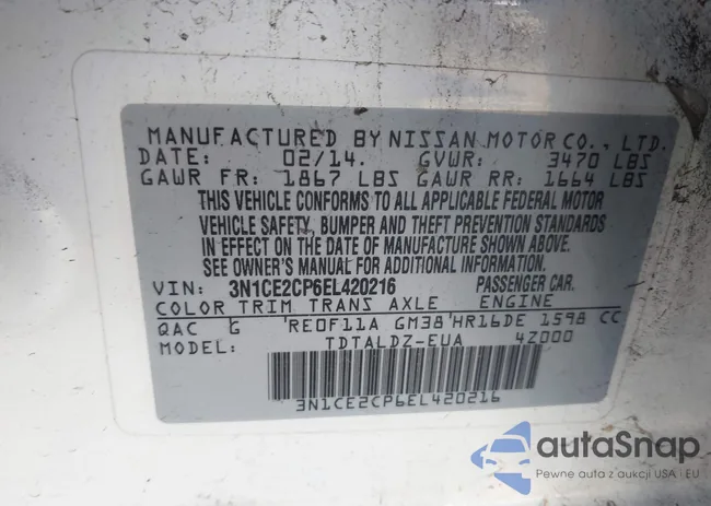 3N1CE2CP6EL420216: 43486601