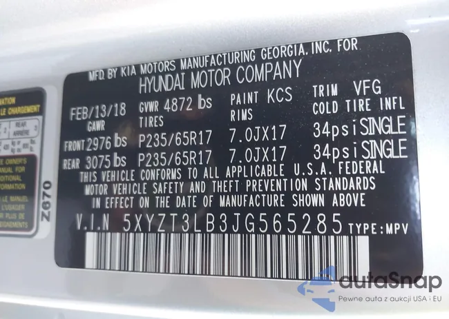 5XYZT3LB3JG565285: 43486666