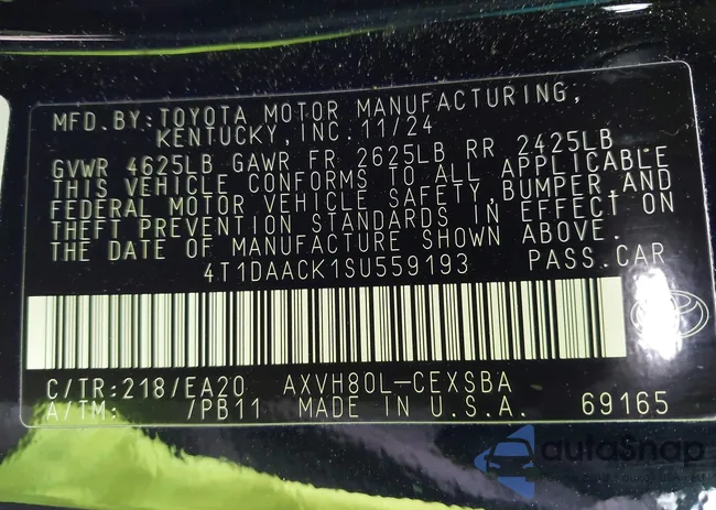 4T1DAACK1SU559193: 43486789