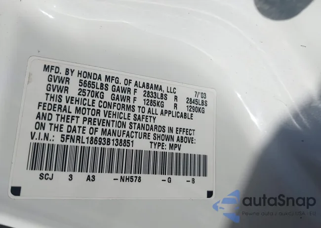 5FNRL18693B138851: 43486918