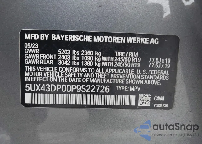 5UX43DP00P9S22726: 43486937