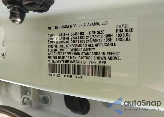 5FNYF5H5XMB031813: 43486214