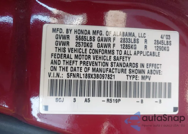 5FNRL189X3B097821: 43486438