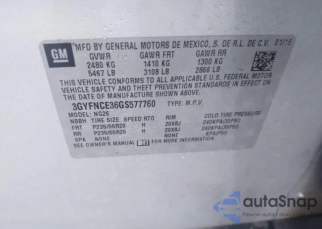 3GYFNCE36GS577760: 43487589