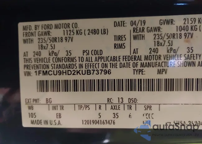 1FMCU9HD2KUB73796: 43487888