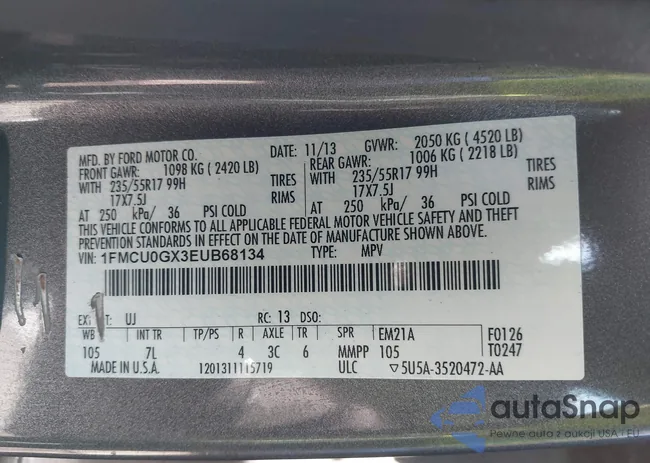 1FMCU0GX3EUB68134: 43487891