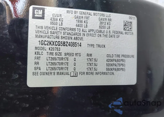 1GC2KXCG5BZ408514: 43487102