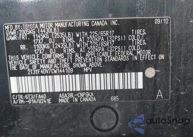 2T3YF4DV7CW144109: 43487228