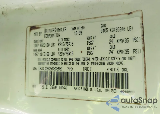 1B7GL22X2YS632901: 43488459