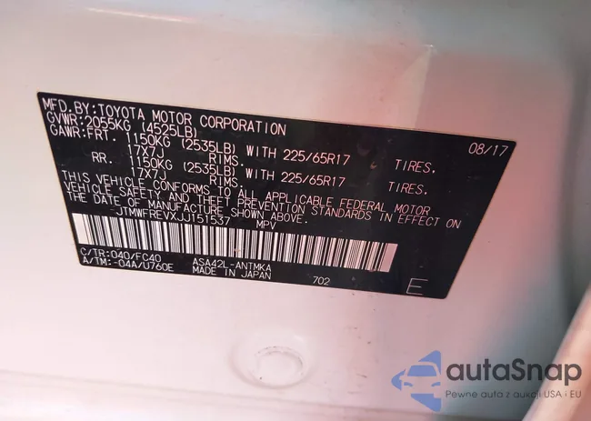 JTMWFREVXJJ151537: 43488616