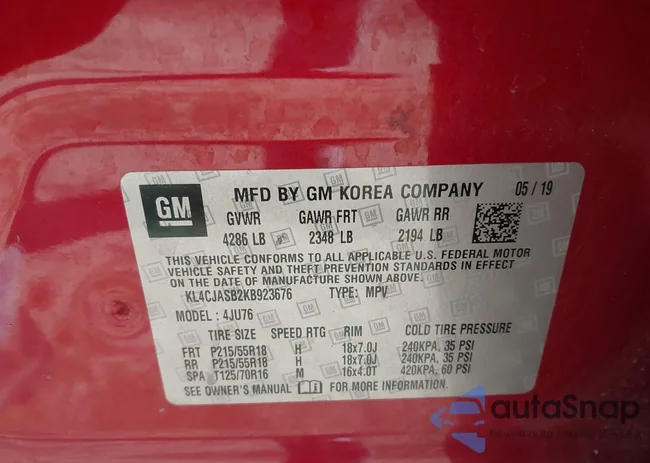 KL4CJASB2KB923676: 43488782