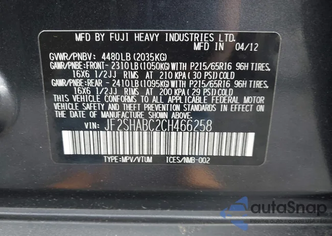 JF2SHABC2CH466258: 43488889